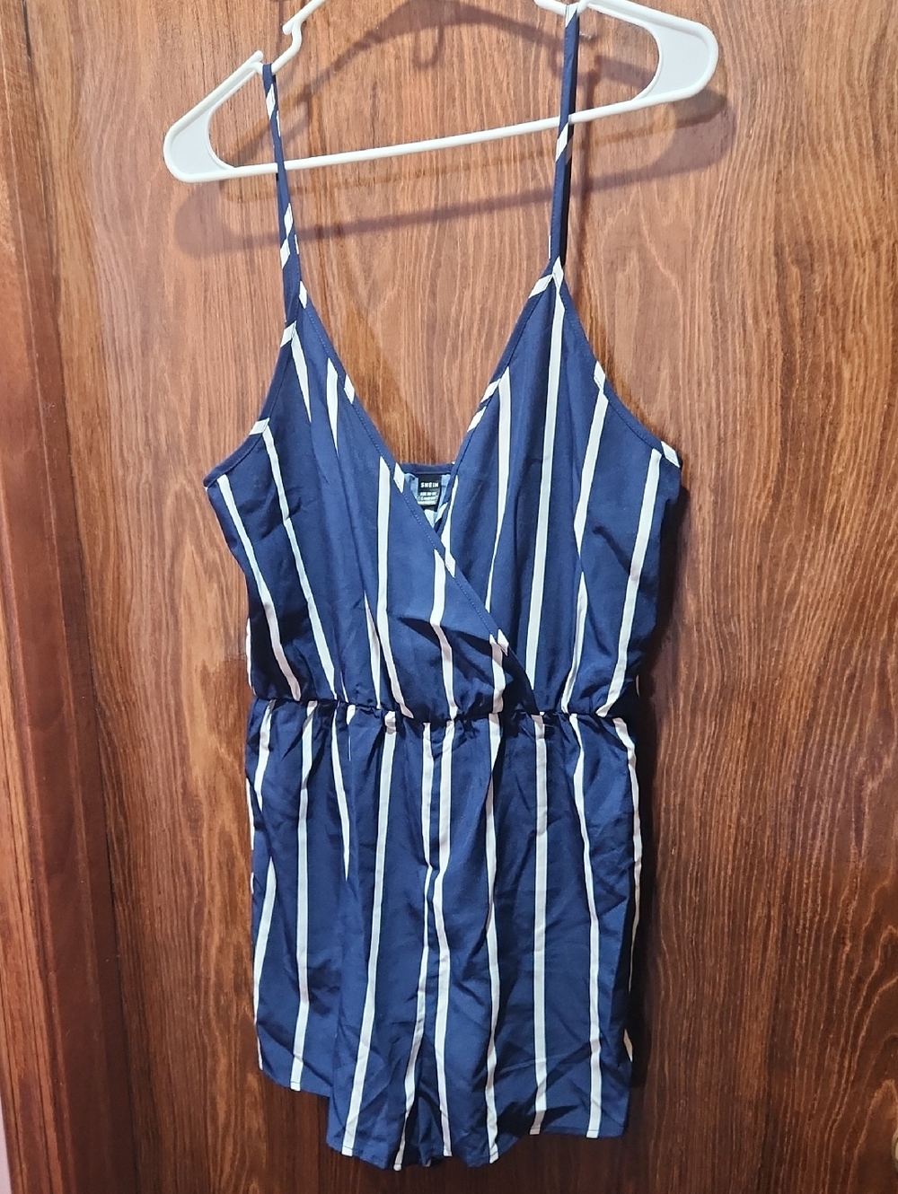 SHEIN Navy and White Striped Womens One-Piece Romper